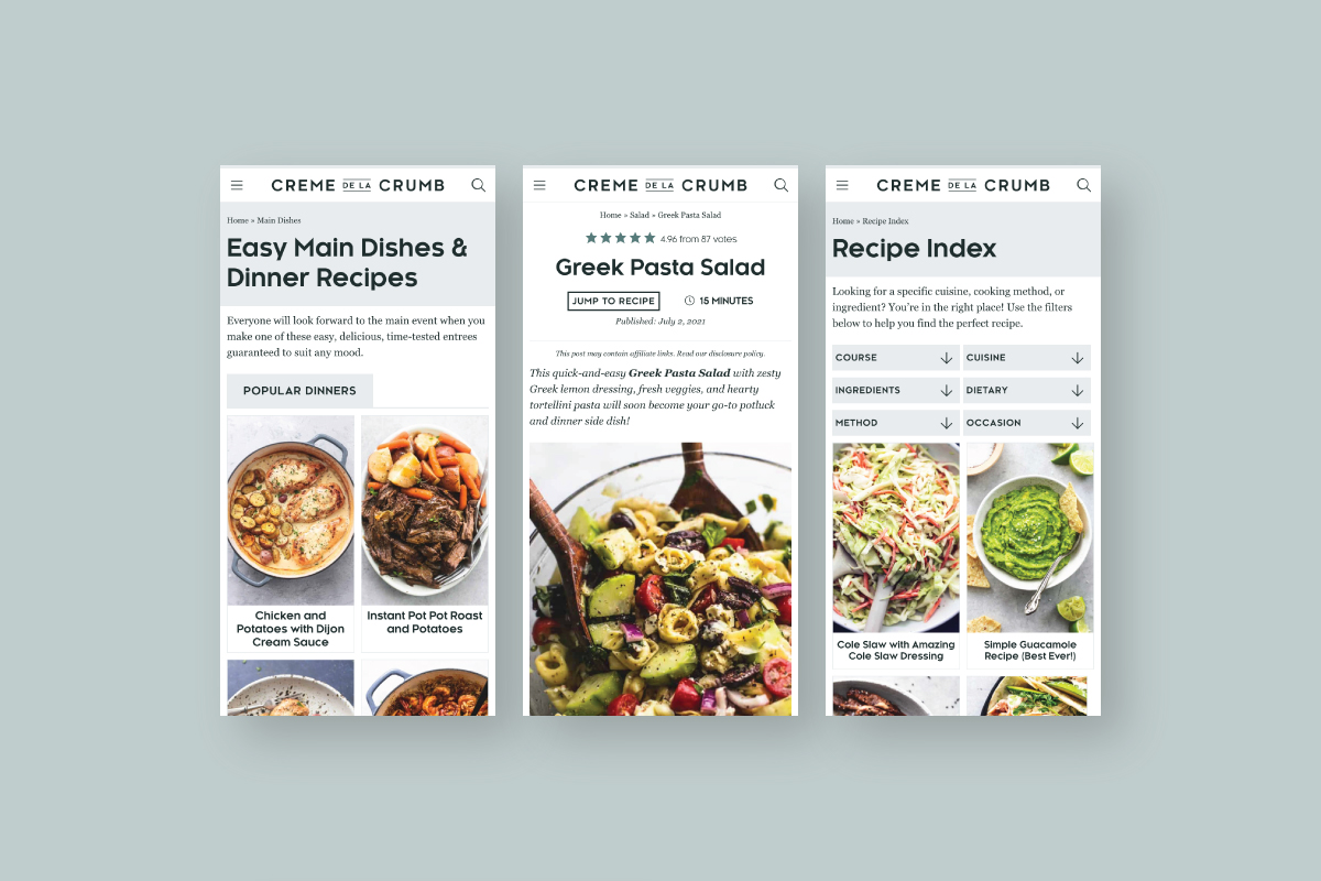 mobile-first, above-the-fold optimizations for category, post, and recipe index