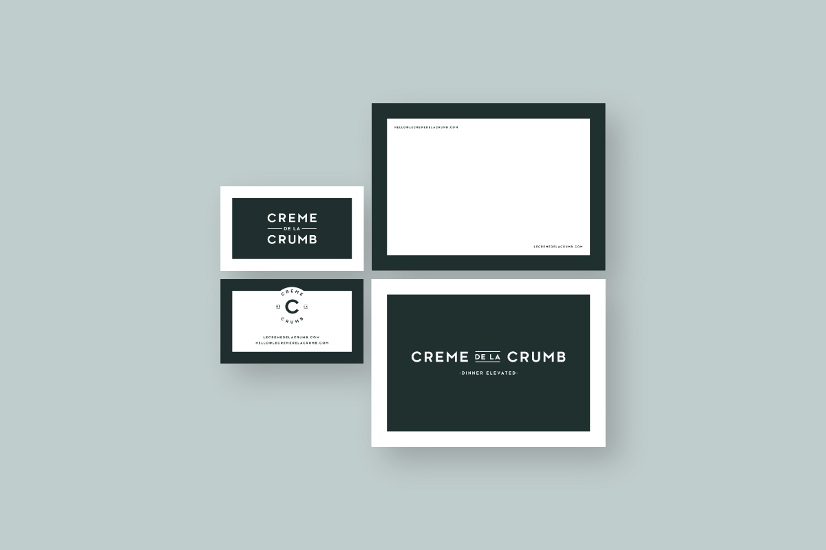 notecard and business card with bold lines and sans-serif font