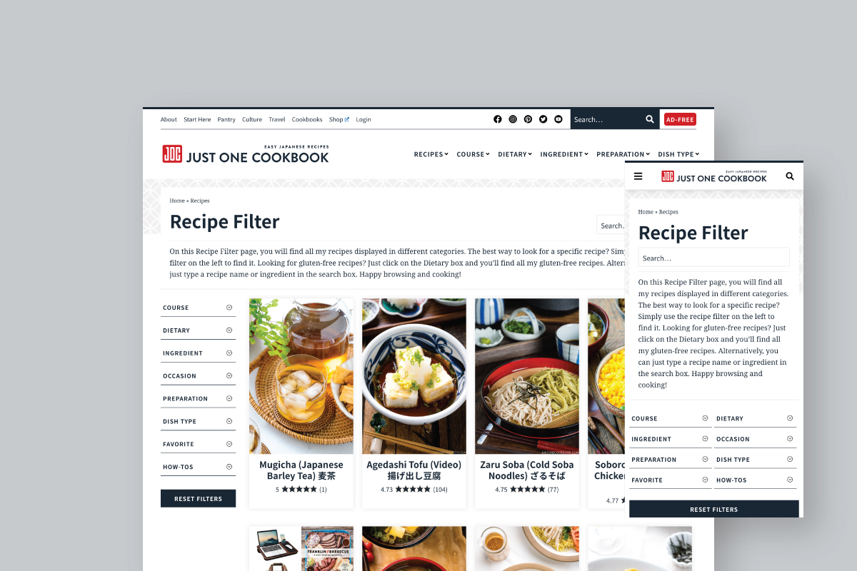 Responsive WordPress custom recipe filter