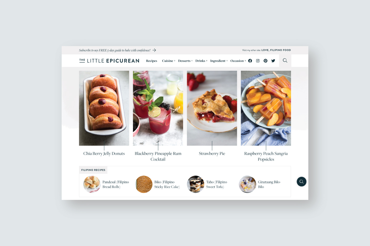 Dynamic homepage experience featuring above-the-fold content for top baking blog