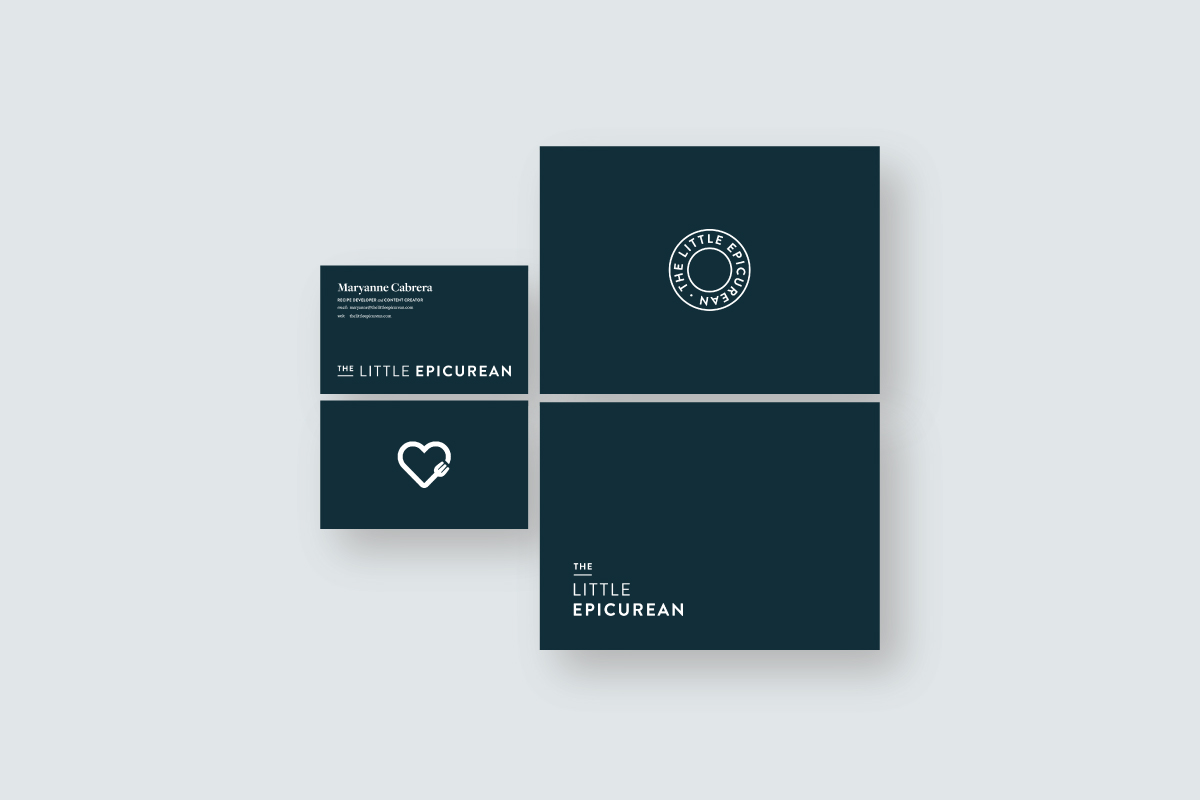 dark navy stationery design including business cards and notecards